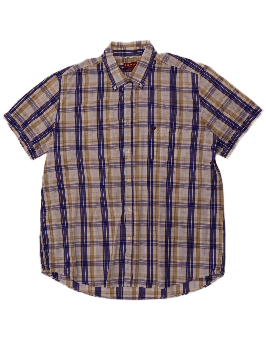 Carrera Herren-Kurzarmhemd mit normaler Passform, 3XL, blau kariert, Baumwolle