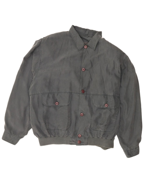 Vintage Herren Bomberjacke UK 40 Große graue Seide