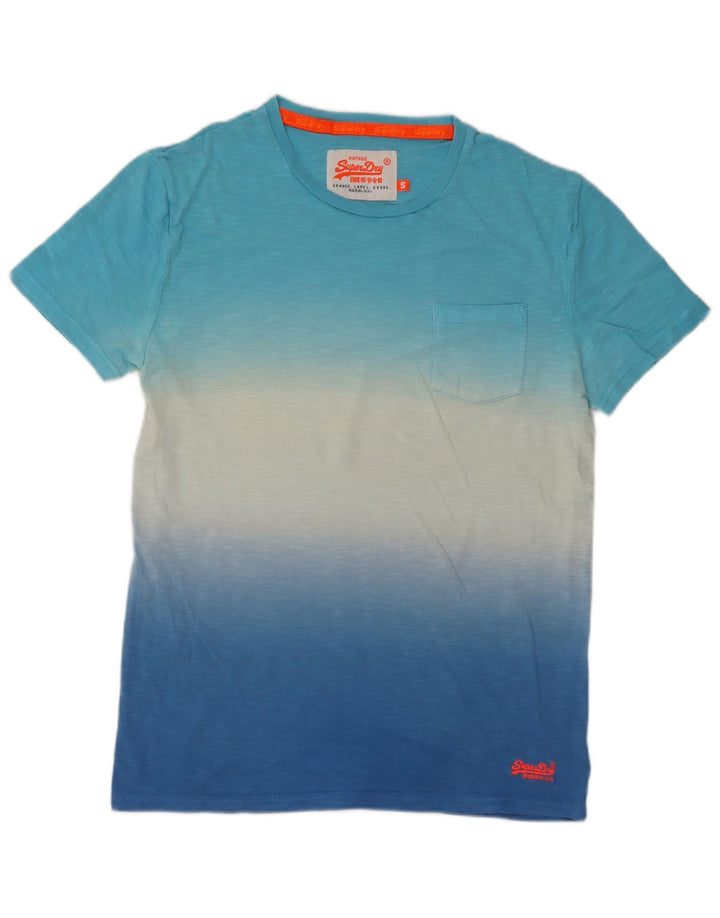 Superdry Herren-T-Shirt-Oberteil, klein, blaue Batik-Baumwolle