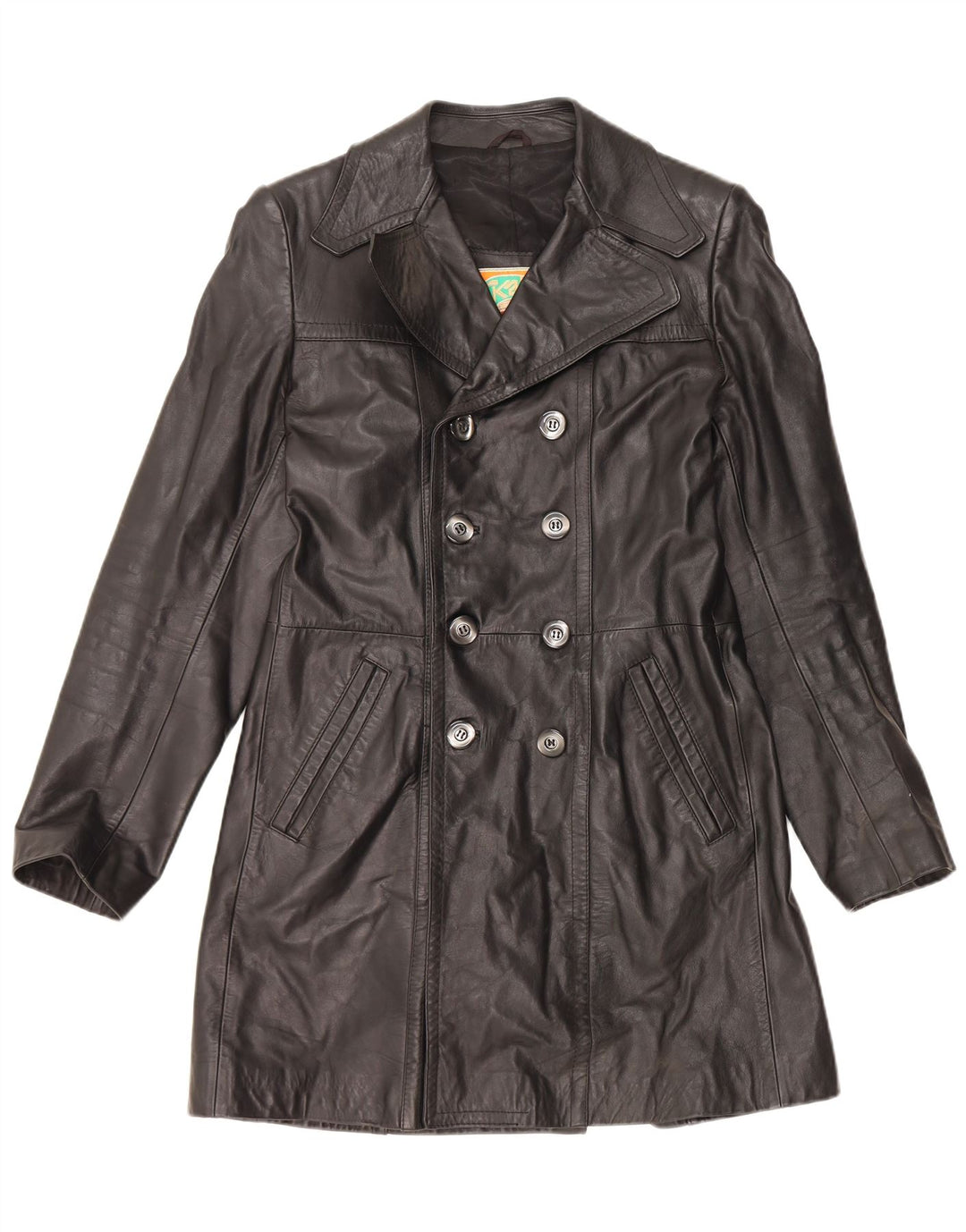 VINTAGE Herren Ledermantel IT 48 Mittelschwarzes Leder