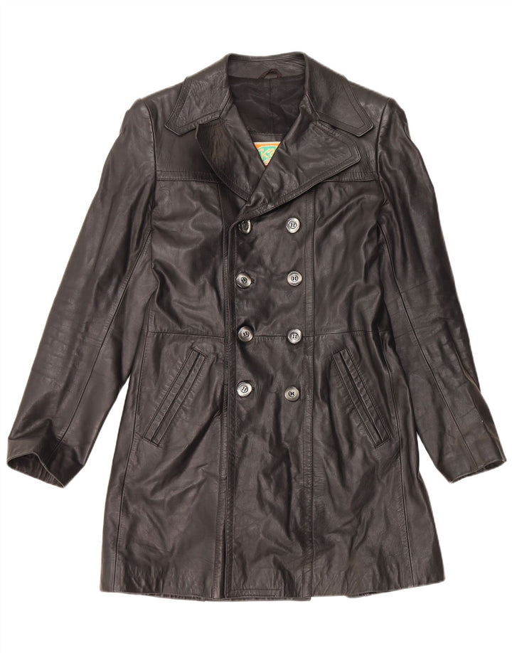 VINTAGE Herren Ledermantel IT 48 Mittelschwarzes Leder