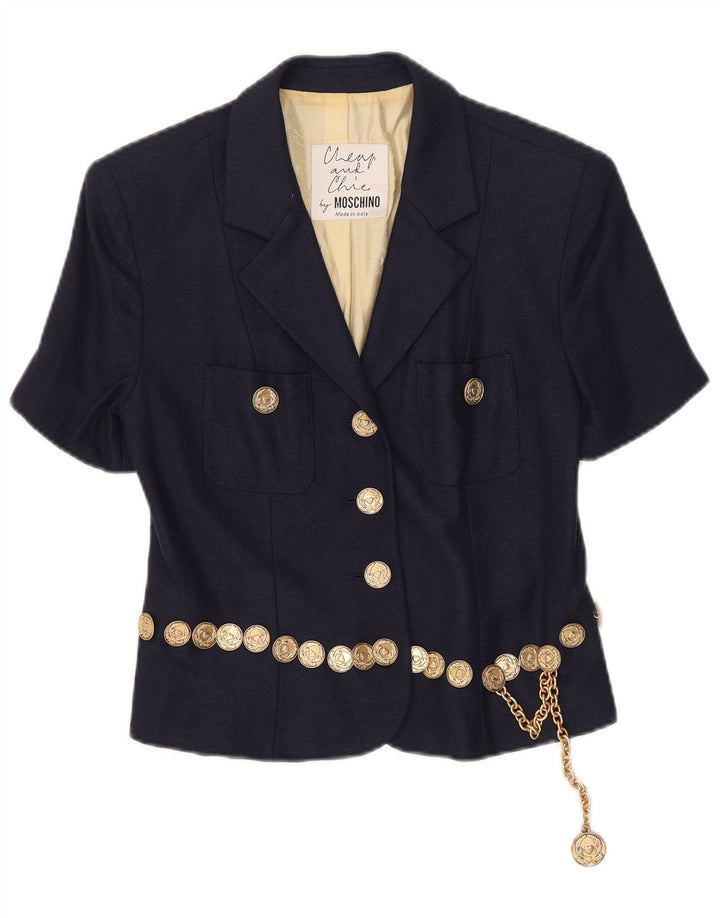 Moschino Damen-Blazer mit 3 Knöpfen, kurzärmelig, Gr. 14, Marineblau