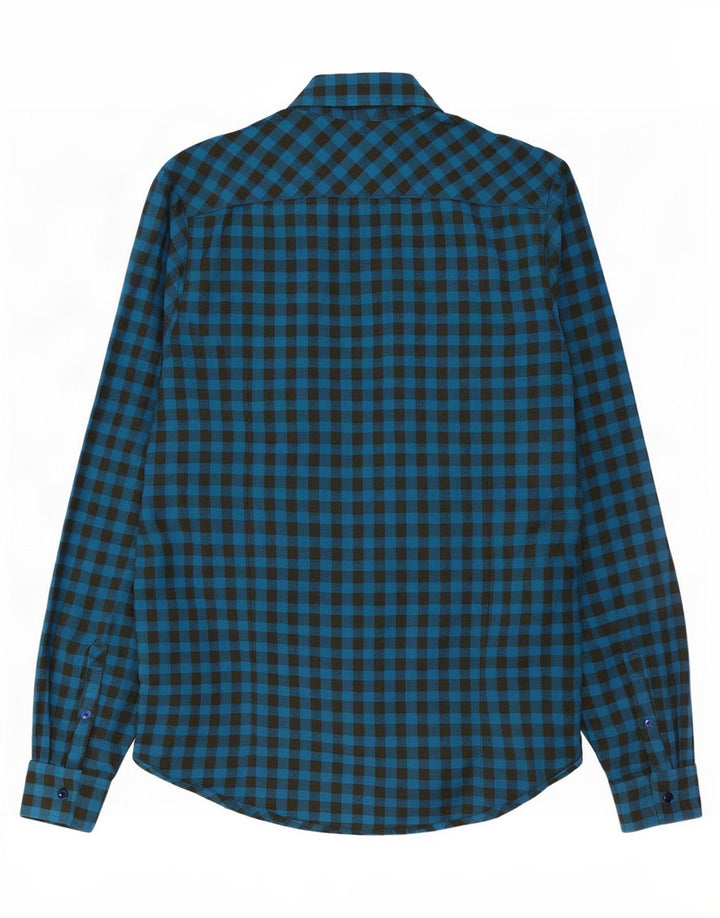Penguin Herren Heritage Slim Fit Flanellhemd aus mittelblauer Gingham-Baumwolle