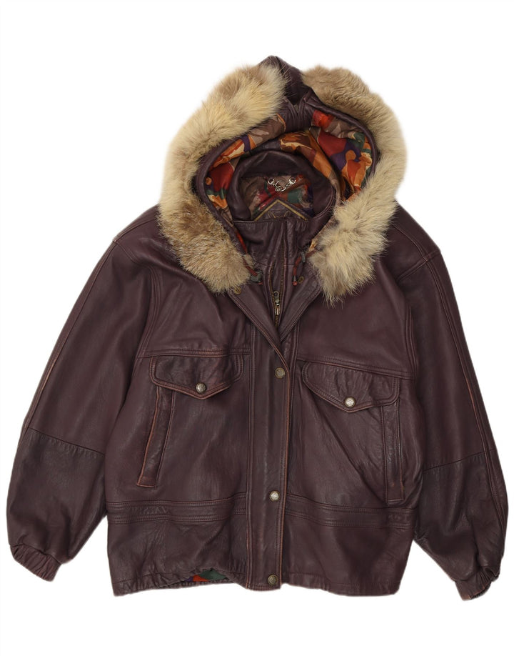 Cabrini Damen-Lederjacke mit Kapuze, übergroß, EU 40, mittelviolettes Leder