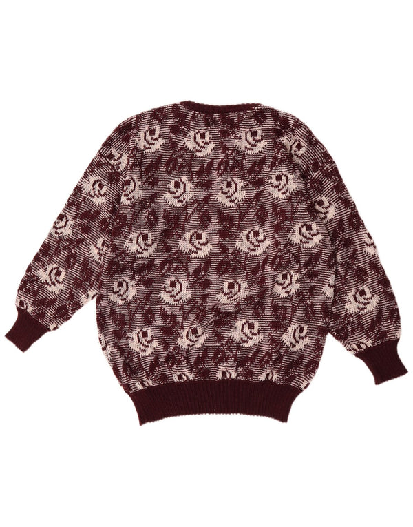 Vintage Damen Rundhalspullover Pullover UK 14 Medium Burgundy Floral