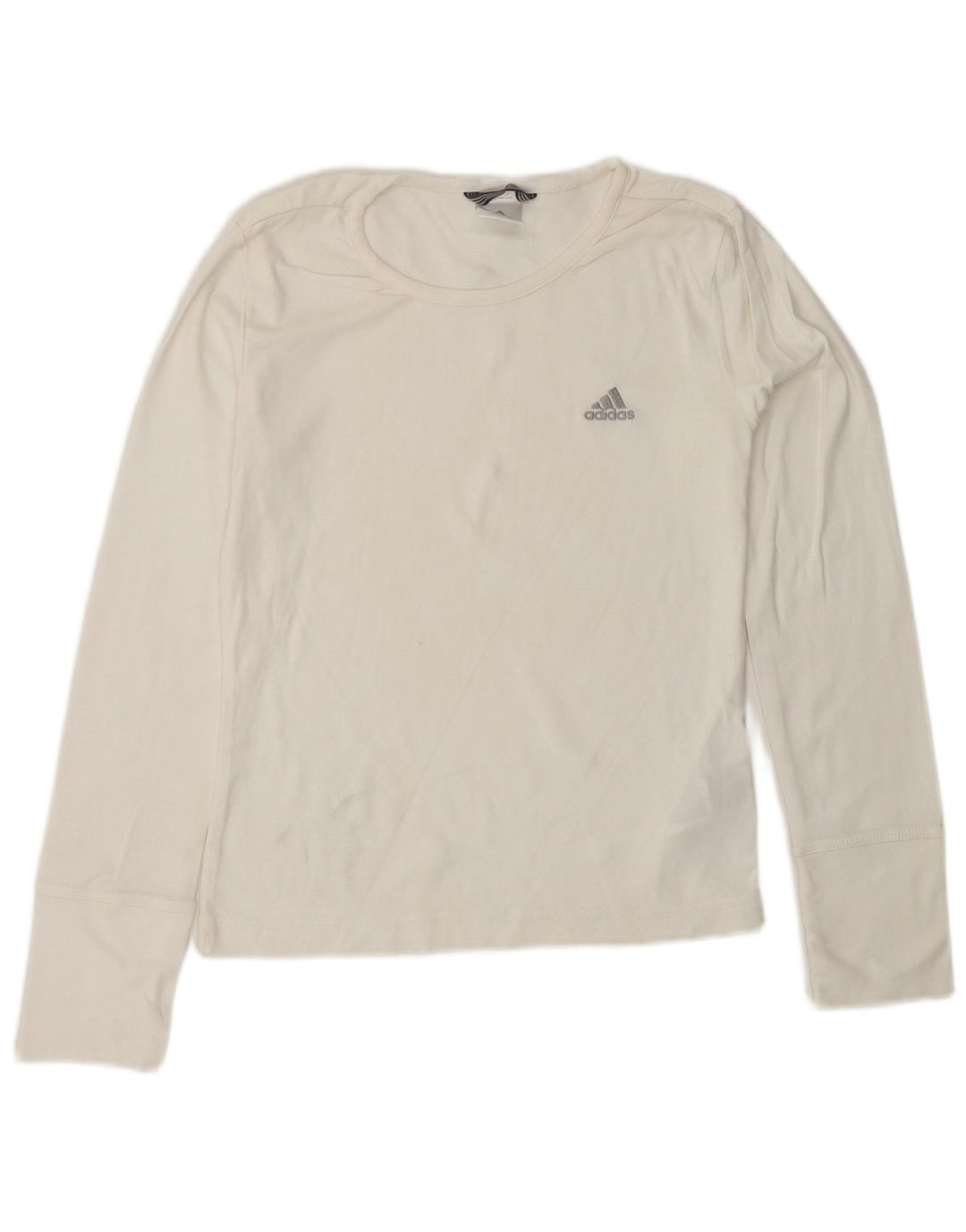 ADIDAS Damen Top Langarm UK 10 Small Weiße Baumwolle