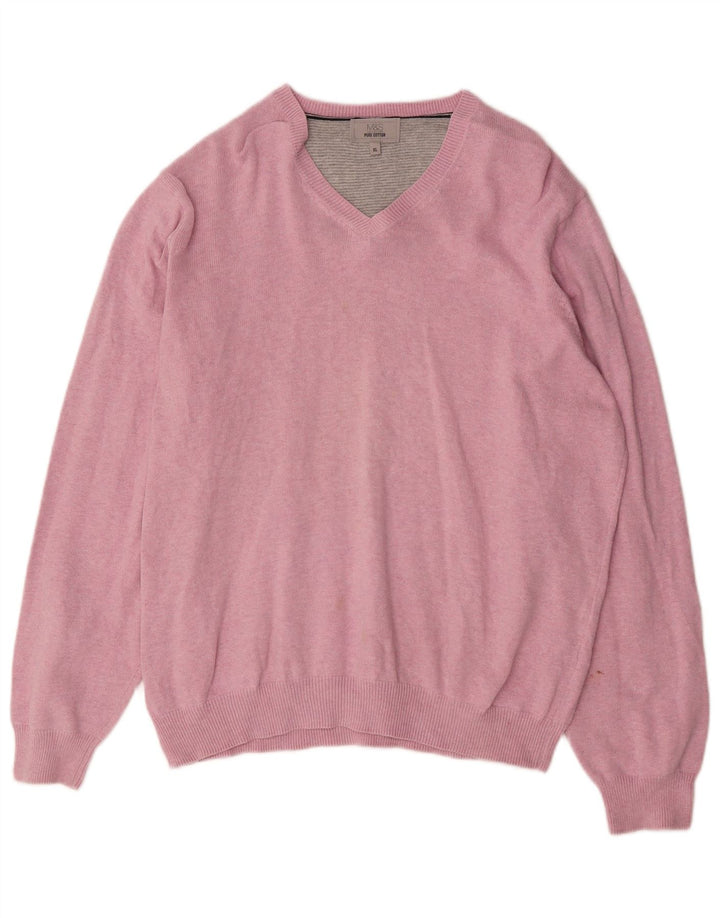 Marks & Spencer Herren-Pullover mit V-Ausschnitt, XL, rosa Baumwolle