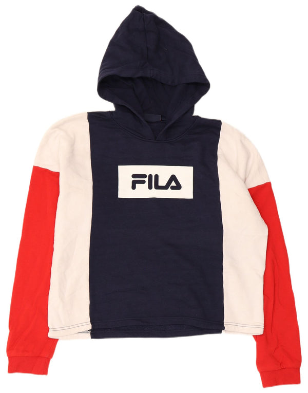 Fila Womens Graphic Hoodie Pullover UK 16 Large Marineblau Farbblock