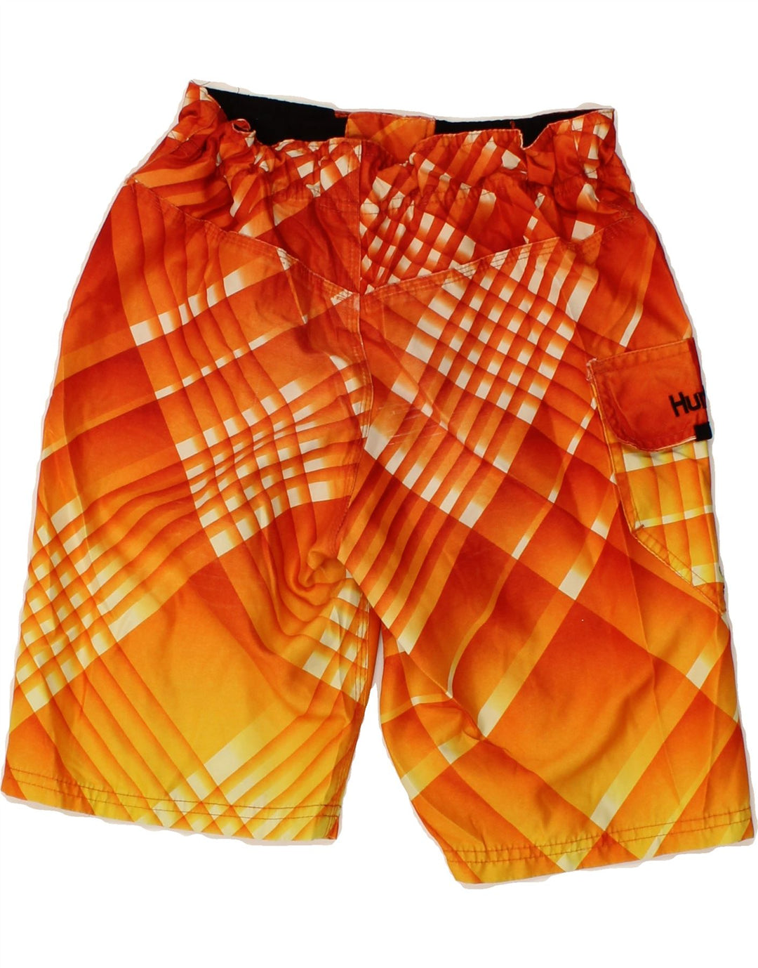 HURLEY Boys Graphic Swimming Shorts 7-8 Years Orange Check Polyester Vintage Hurley and Second-Hand Hurley from Messina Hembry 