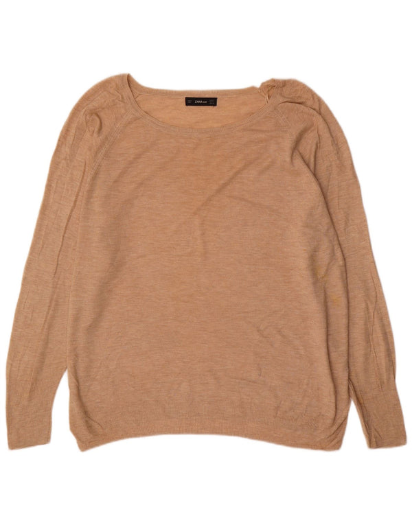 Übergroßer Pullover mit U-Boot-Ausschnitt von Zara für Damen, Gr. 14, Mittelbeige