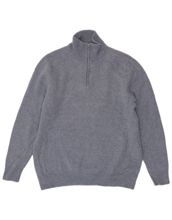 John Lewis Damen-Pullover mit Reißverschluss am Hals, UK 18, XL, blaue Merinowolle