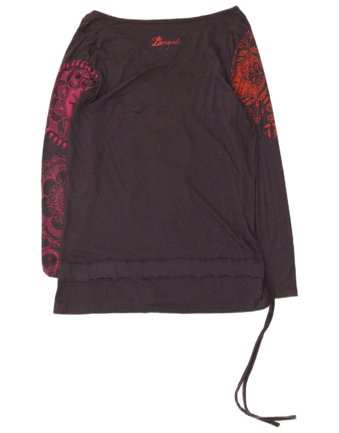 Desigual Damen Graphic Top Langarm UK 12 Medium Schwarz Blumenmuster