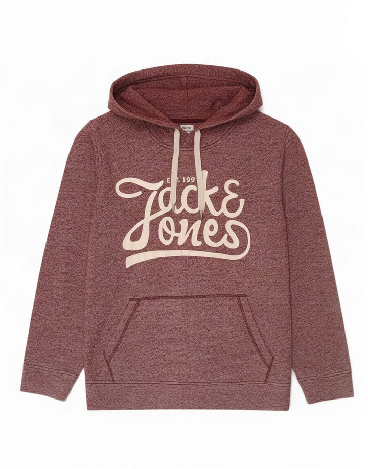 Jack & Jones Herren-Kapuzenpullover mit Grafik, mittleres Burgunderrot, geflecktes Polyester