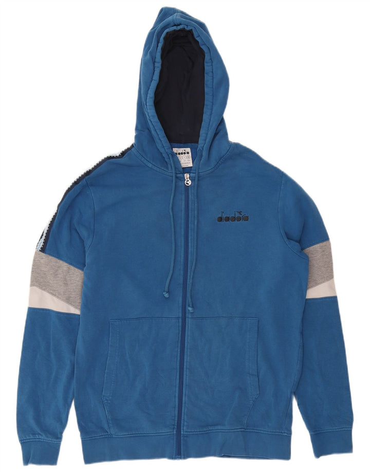 Diadora Herren-Kapuzenpullover mit Reißverschluss, Mittelblau, aus Baumwolle in Blockfarben