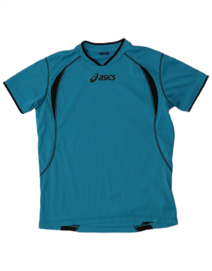 Asics Herren Grafik-T-Shirt-Oberteil Mittelblaues Colourblock-Polyester