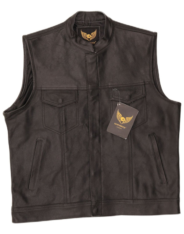 Leatherick Herren-Lederweste, UK 44, 2XL, schwarzes Leder