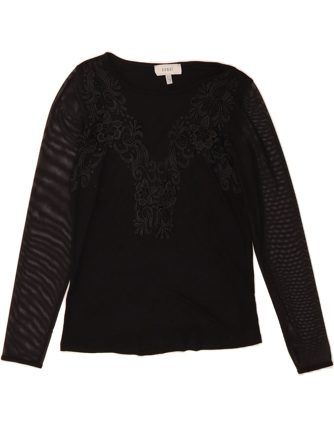 COAST Womens Top Long Sleeve UK 12 Medium  Black Floral Viscose Vintage Coast and Second-Hand Coast from Messina Hembry 