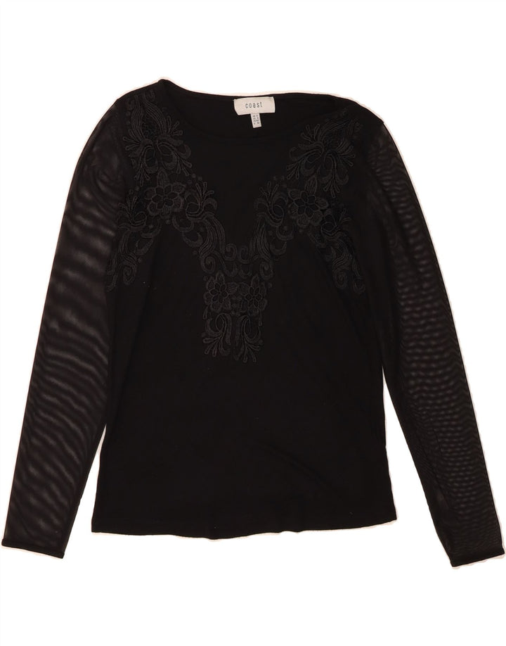 COAST Womens Top Long Sleeve UK 12 Medium  Black Floral Viscose Vintage Coast and Second-Hand Coast from Messina Hembry 