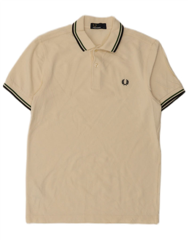 Fred Perry Herren-Poloshirt, Größe S, weiße Baumwolle