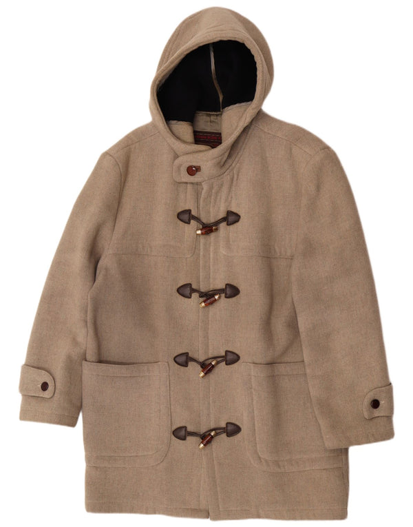 Zip Mens Hooded Duffle Coat UK 38 Medium Grey Wool