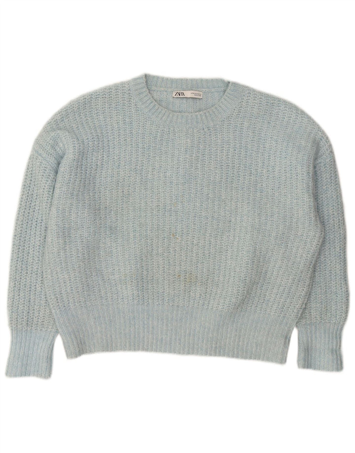 Übergroßer Damen-Pullover mit U-Boot-Ausschnitt von Zara, UK 14, Mittelblau, Polyester