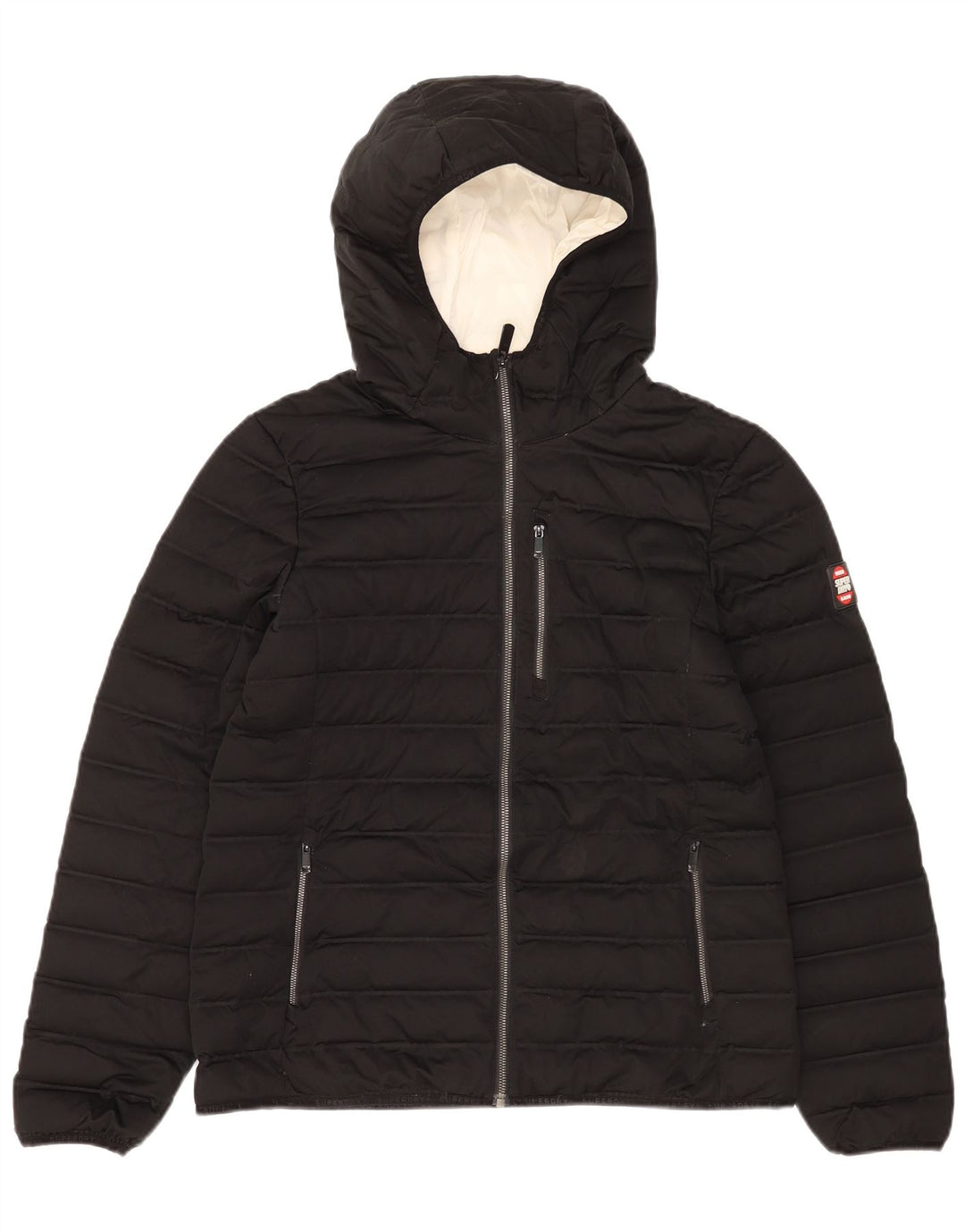 Superdry Wattierte Damenjacke mit Kapuze, UK 14, Größe L, Schwarz, Polyester