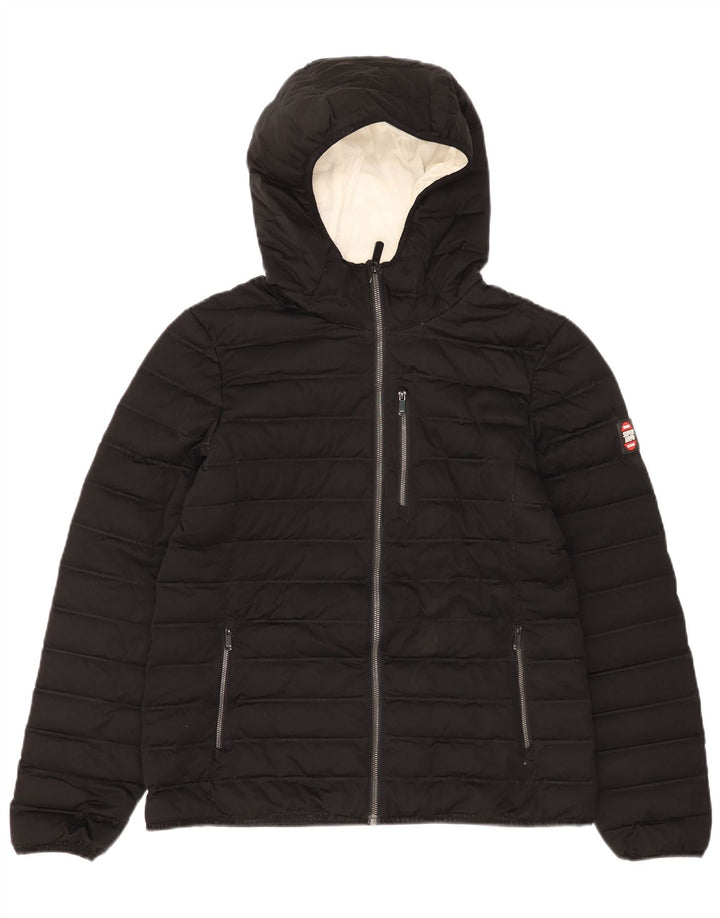 Superdry Wattierte Damenjacke mit Kapuze, UK 14, Größe L, Schwarz, Polyester