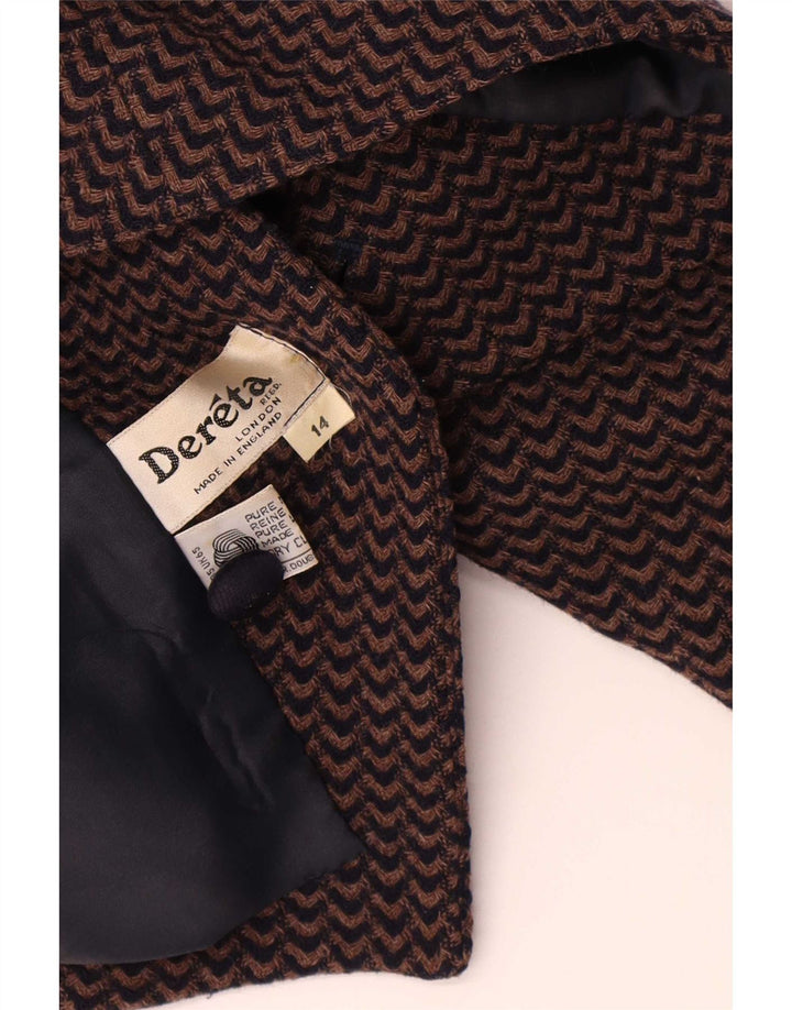 Dereta Damen 1-Knopf-Blazerjacke UK 14 Mittelbraune Chevron-Schurwolle