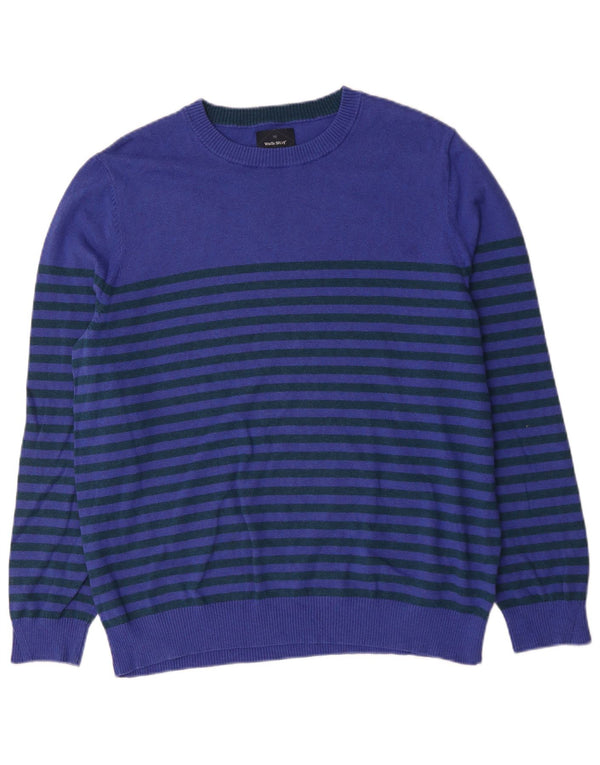 White Stuff Mens Boat Neck Jumper Sweater 2XL Blue Striped Cotton