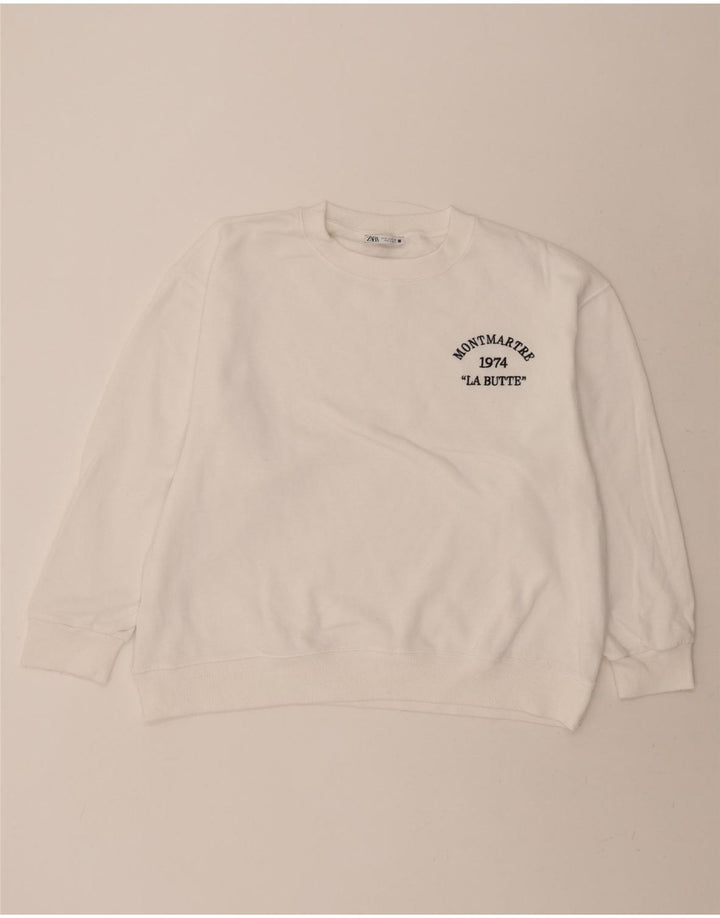 ZARA Womens Oversized Sweatshirt Jumper UK 14 Medium White Cotton Vintage Zara and Second-Hand Zara from Messina Hembry 