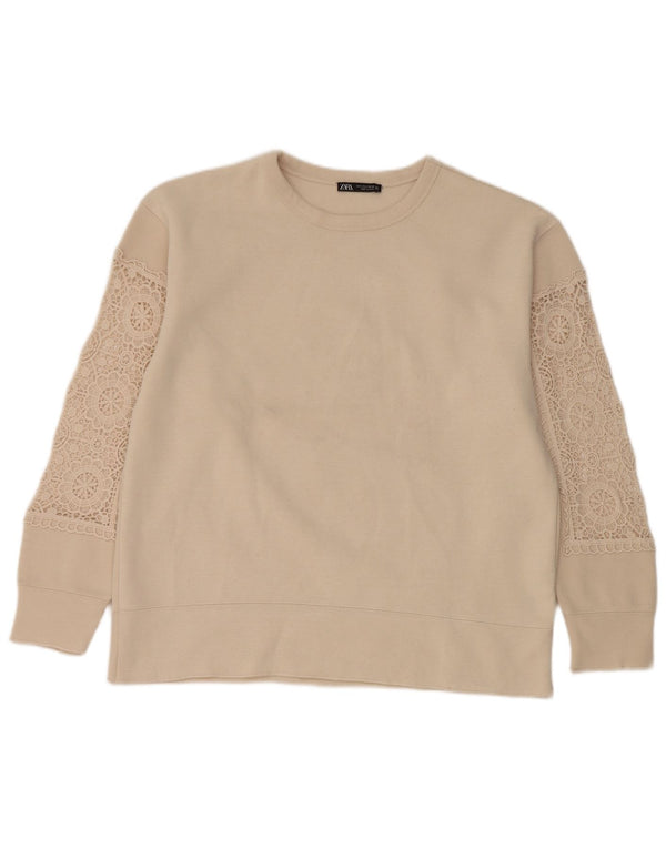 Zara Damen-Sweatshirt in Übergröße, Größe S, Beige, Polyester