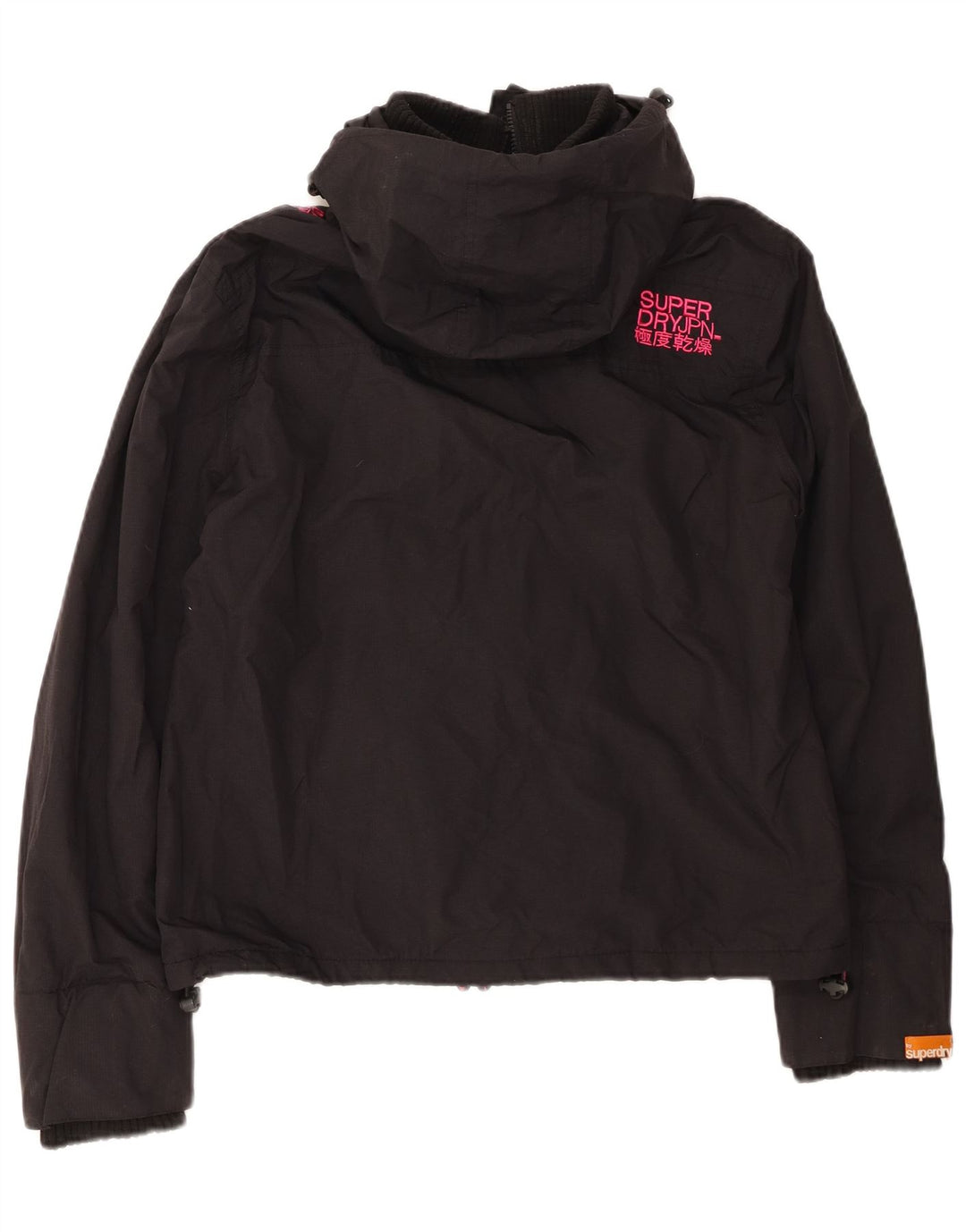 Superdry Damen-Windbreakerjacke mit Kapuze, UK 18 XL, schwarzes Nylon