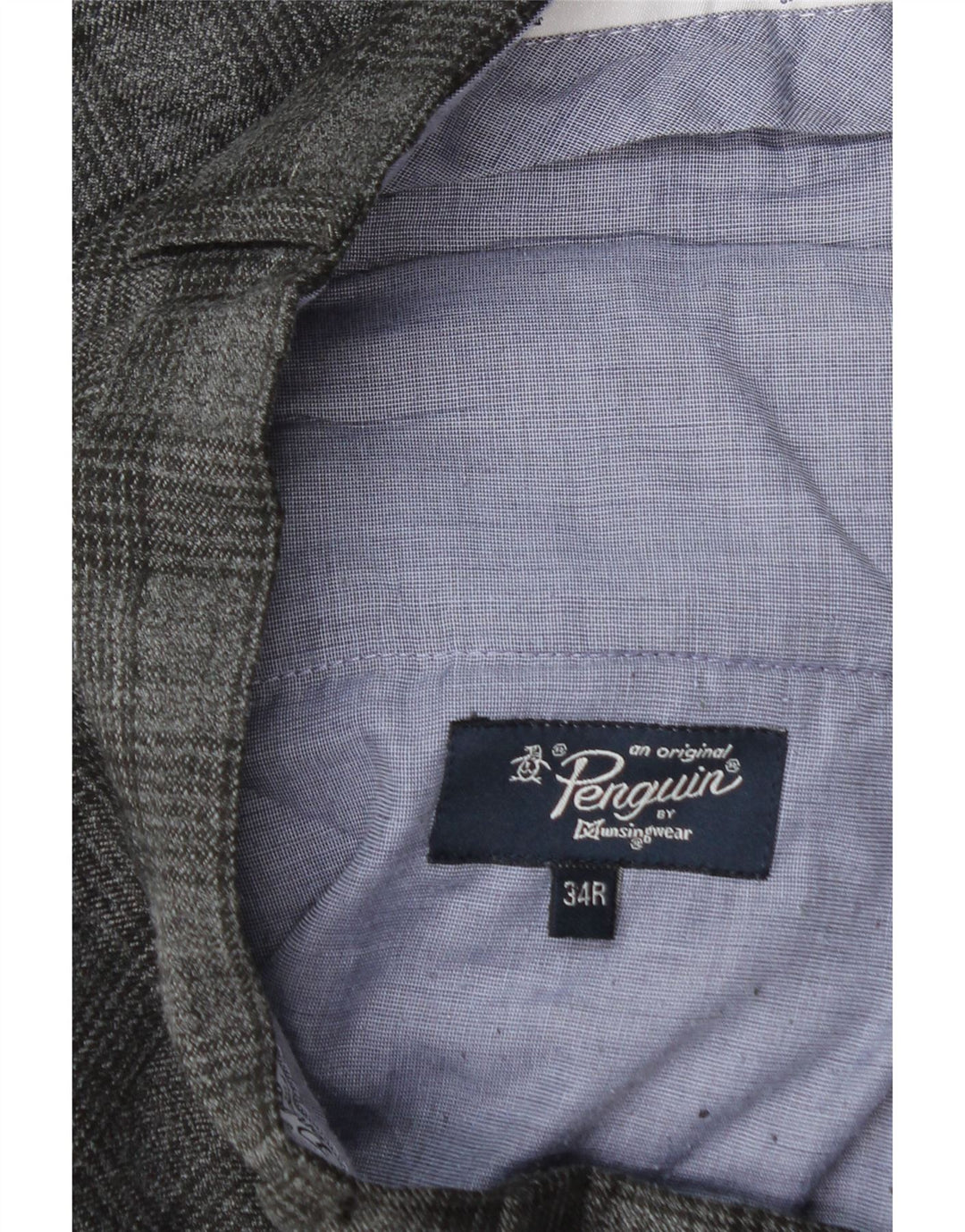 Penguin Herren-Anzughose, gerade, W34, L30, grau kariertes Polyester
