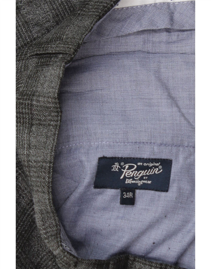 Penguin Herren-Anzughose, gerade, W34, L30, grau kariertes Polyester