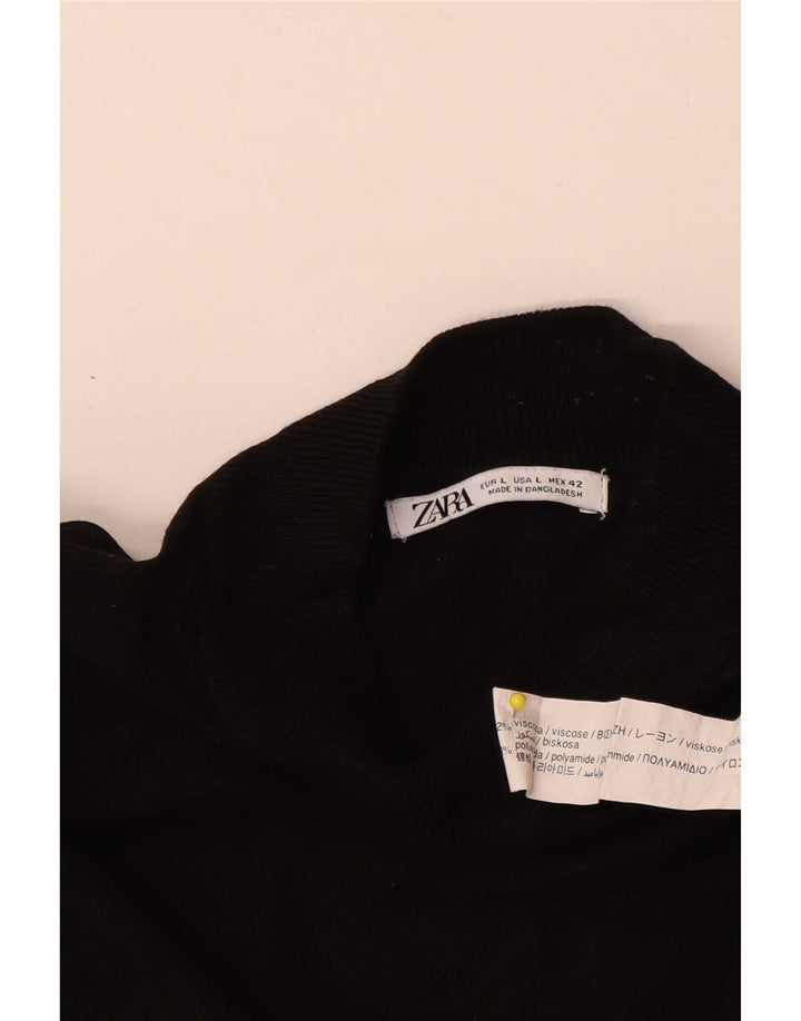 Zara Herren-Pullover mit Rollkragen, groß, schwarze Viskose