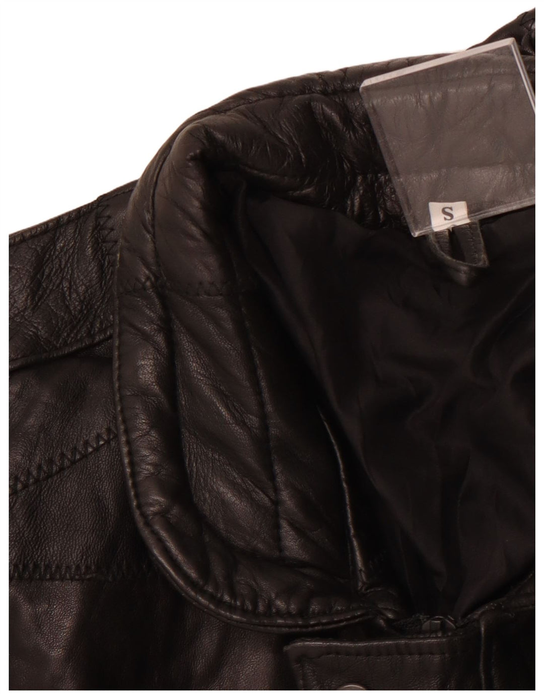 VINTAGE Herren Military Loose Fit Lederjacke UK 36 Small Black Patchwork