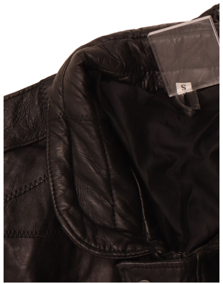 VINTAGE Herren Military Loose Fit Lederjacke UK 36 Small Black Patchwork