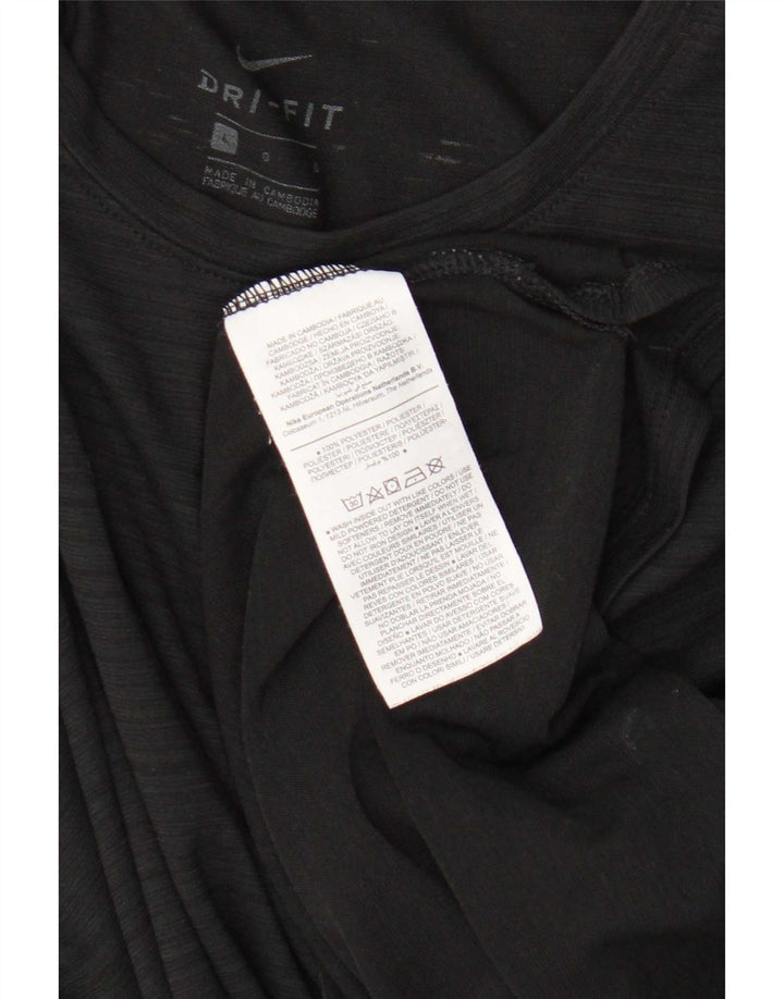 Nike Damen Dri Fit Top Langarm UK 16 Large Schwarz Gestreiftes Polyester