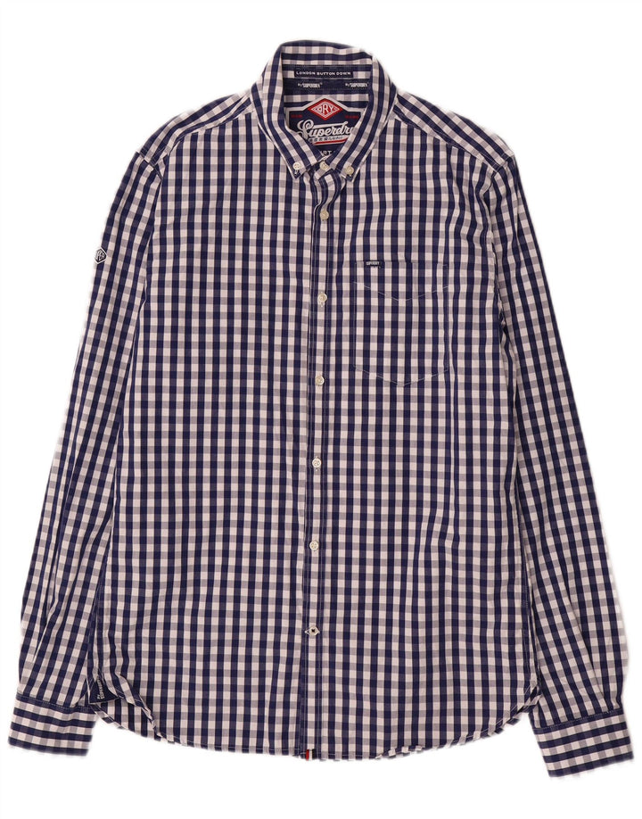 Superdry Herren-Hemd, groß, marineblau, Gingham-Baumwolle