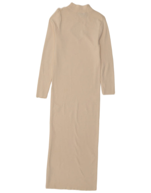 Zara Damen Langarm-Maxikleid UK 12 Mittelweiße Viskose
