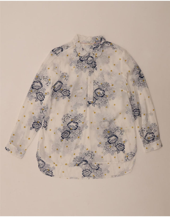 White Stuff Damen Pullover-Hemd UK 12 Mittelweiße Viskose mit Blumenmuster