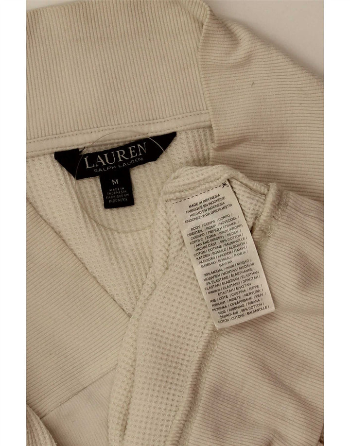 Ralph Lauren Damen-Sweatshirt mit Knopfkragen, UK 14, mittelweiße Baumwolle