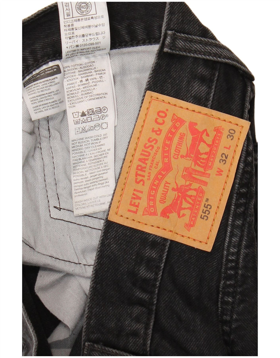 Levi's Herren 555 Straight Jeans W32 L30 Schwarze Baumwolle