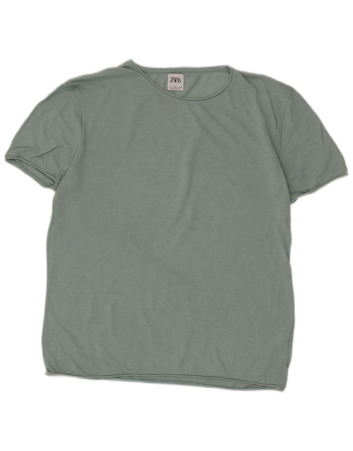 Zara Herren T-Shirt Top Large Grün Baumwolle