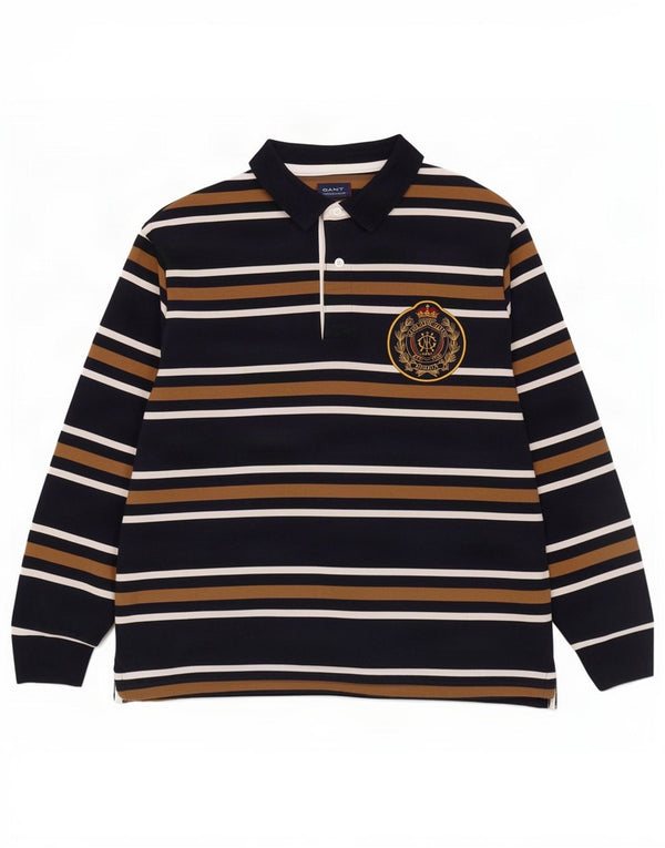 Gant Herren Langarm-Rugby-Poloshirt 2XL Marineblau gestreift aus Baumwolle
