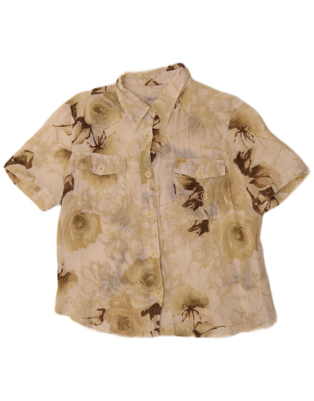 Gio Anna Damen Durchsichtiges Kurzarmhemd IT 44 Mittelbeige mit Blumenmuster