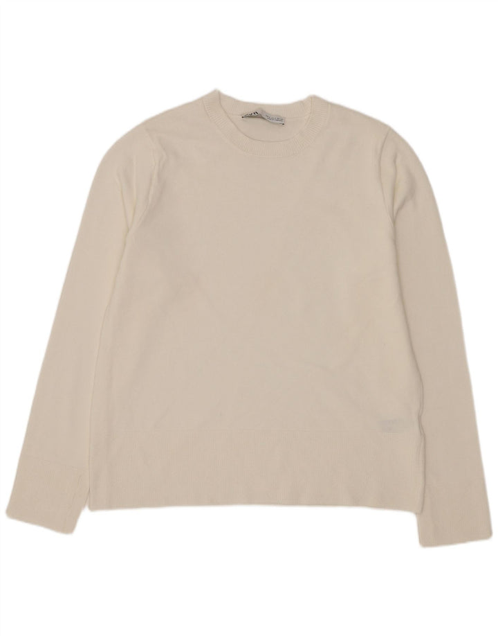 Zara Damen-Pullover mit Rundhalsausschnitt, Gr. 10, Größe S, weiße Viskose