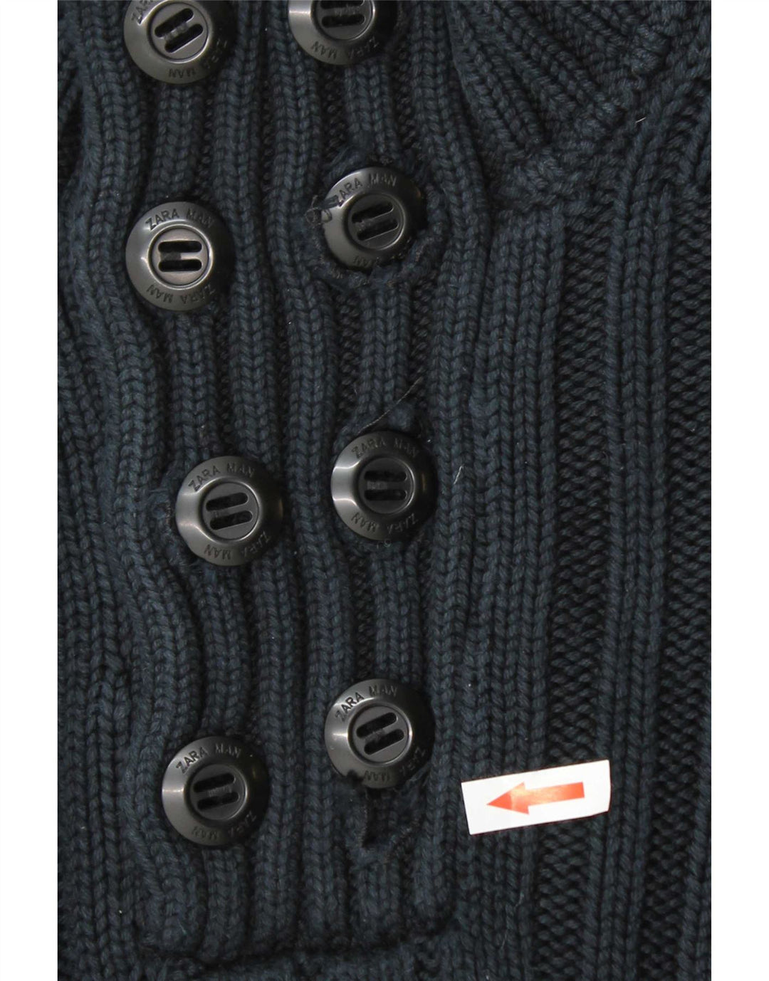 Zara Herren-Pullover mit Knopfkragen, groß, marineblaue Baumwolle