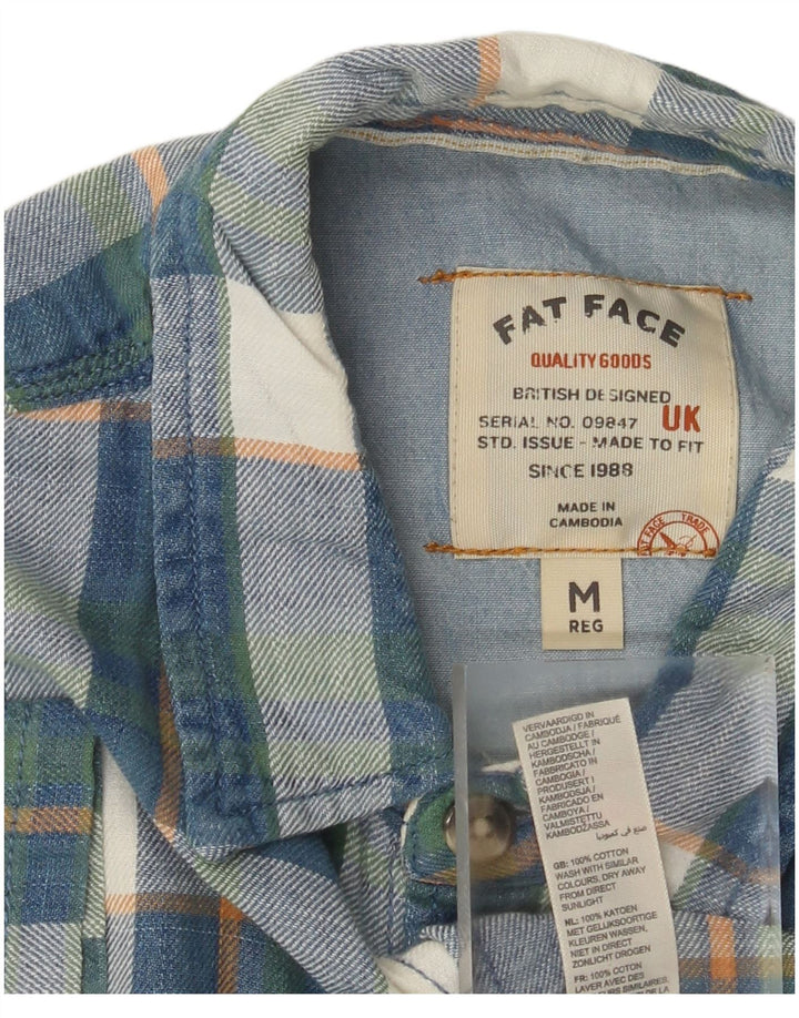 Fat Face Herren-Kurzarm-Flanellhemd aus mittelblau karierter Baumwolle