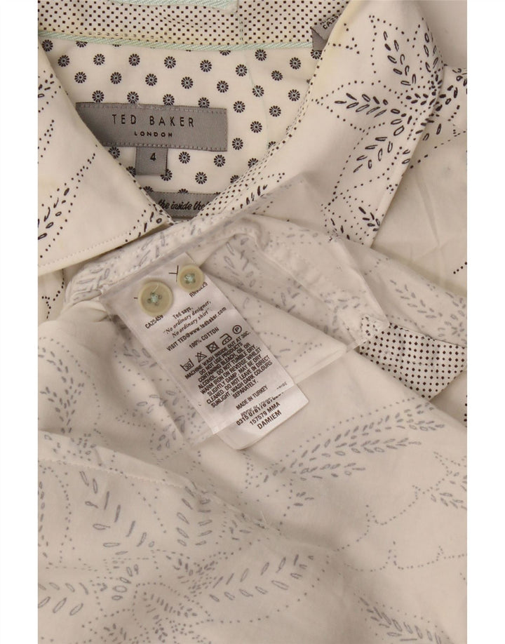 TED BAKER Herren-Kurzarmhemd, Größe 4, groß, weiße Baumwolle mit Blumenmuster